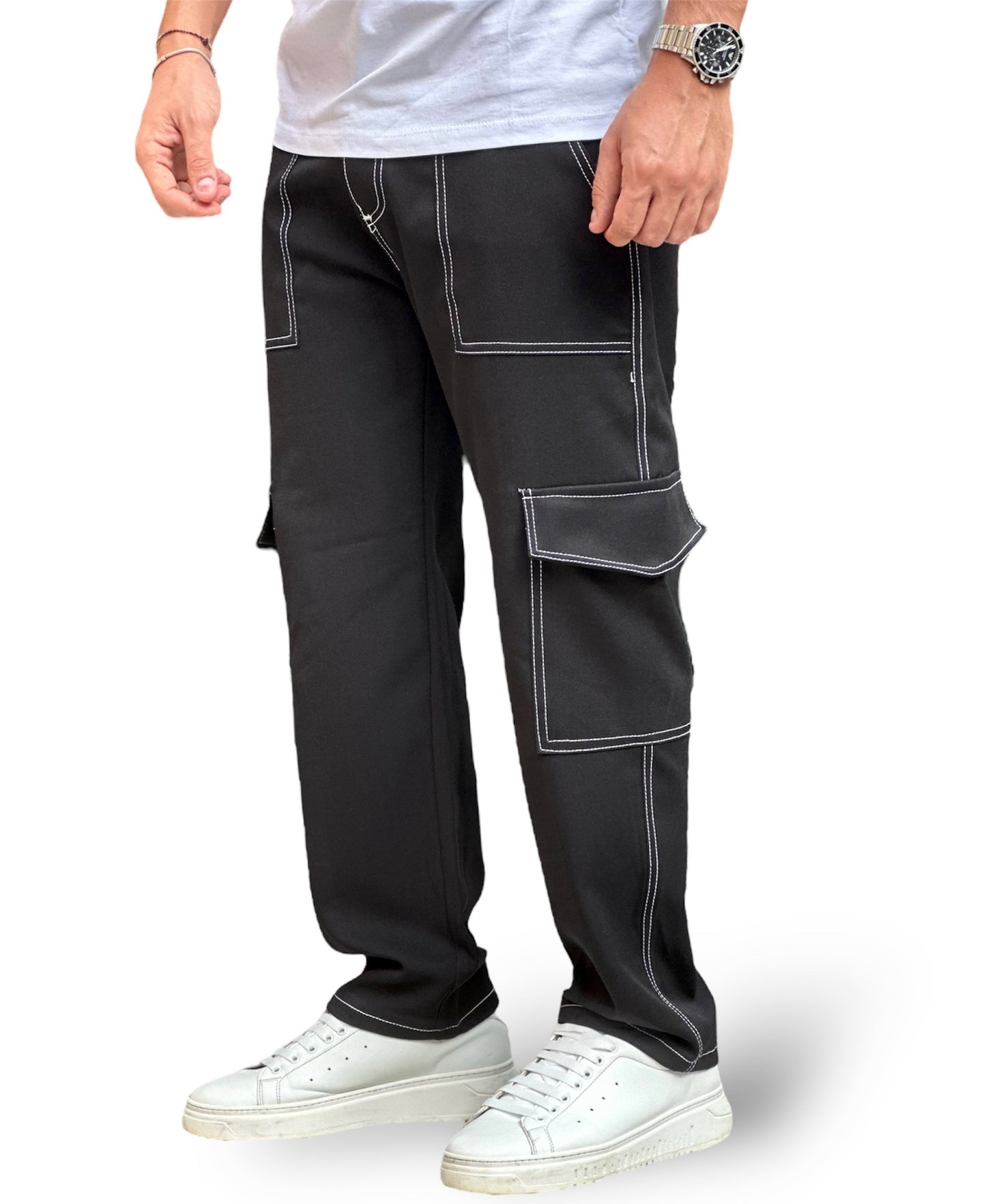 Pantalone Nero con cuciture a contrasto