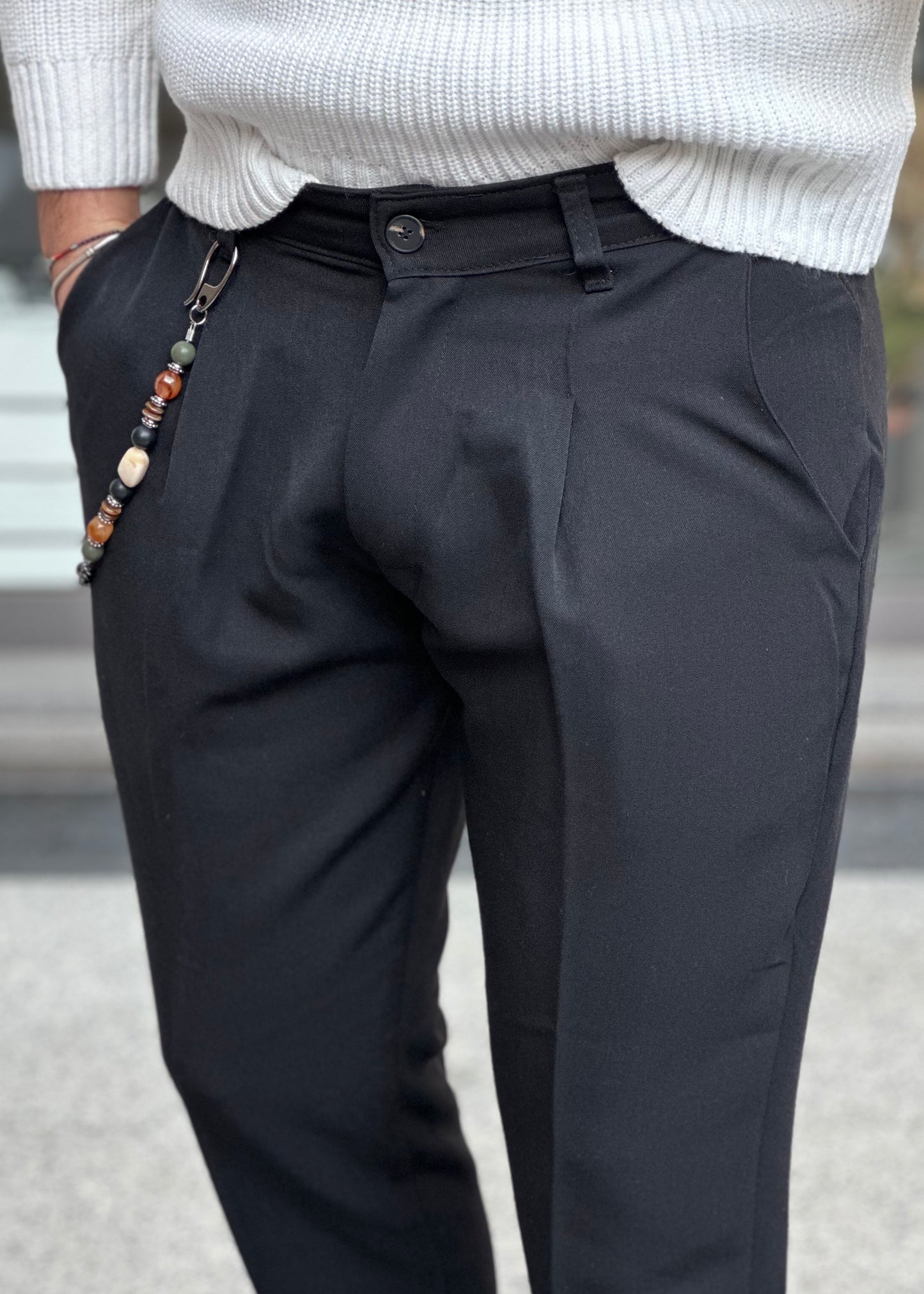 Pantalone Sartoriale Nero con Catena - Taglia XL